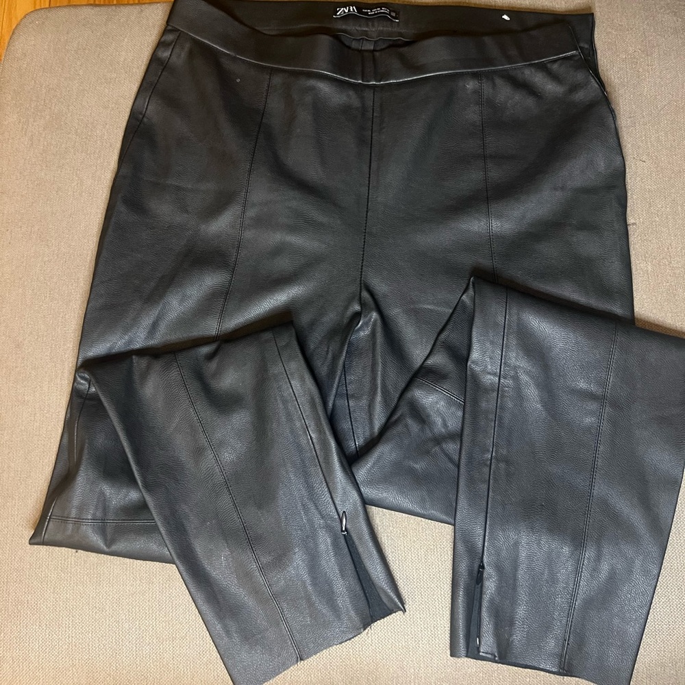 Zara faux leather side zip slim cut pants